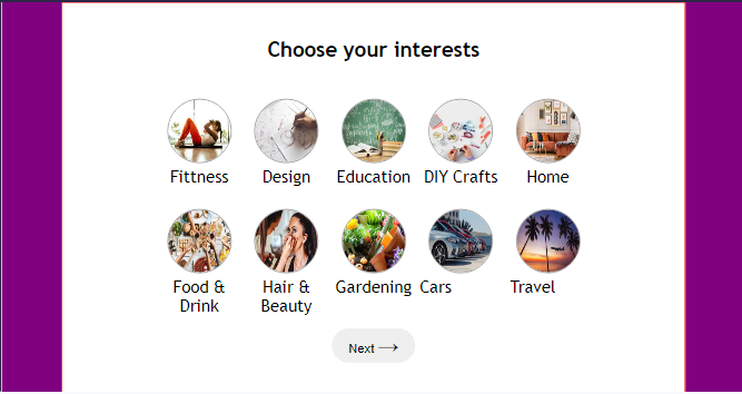 Image of choose interest webpage